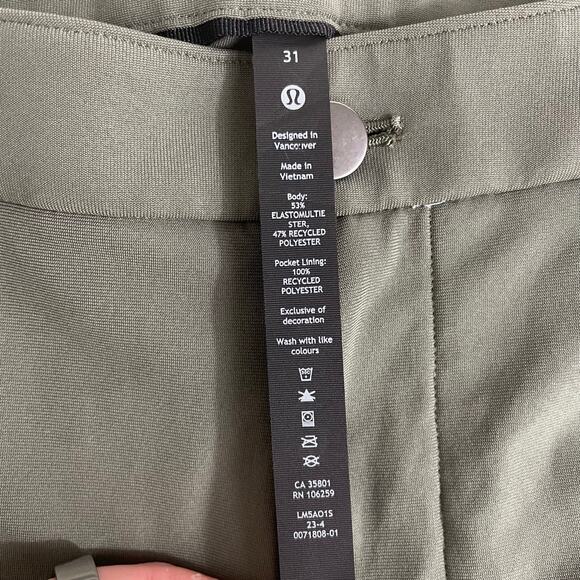 Lululemon ABC Classic Fit 5 Pocket Pant Warpstreme Mens 31 Olive Green Business - Picture 5 of 10